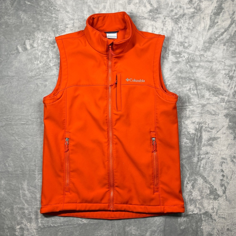 Columbia Softshell Vest Mens Medium Orange Full Zip Fleece Lined